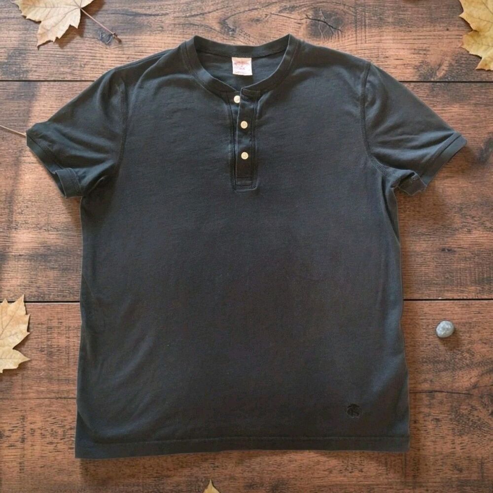 BROOKS BROTHERS Mens MEDIUM 1818 Henley Cotton Shirt Vintage Black Logo